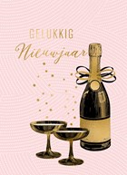 gelukkig nieuwjaar met flesje champagne en glazen
